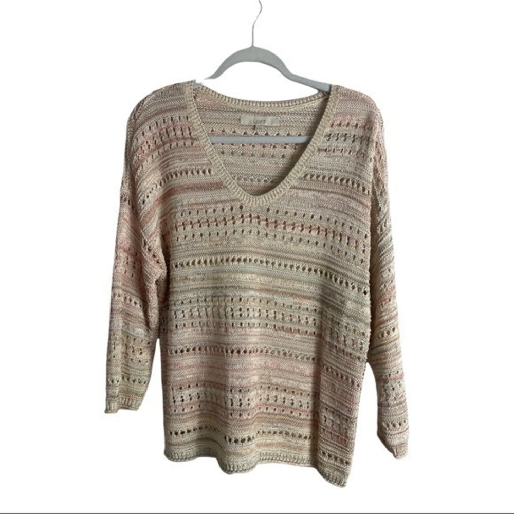 loft 3/4 sleeve open knit  sweater